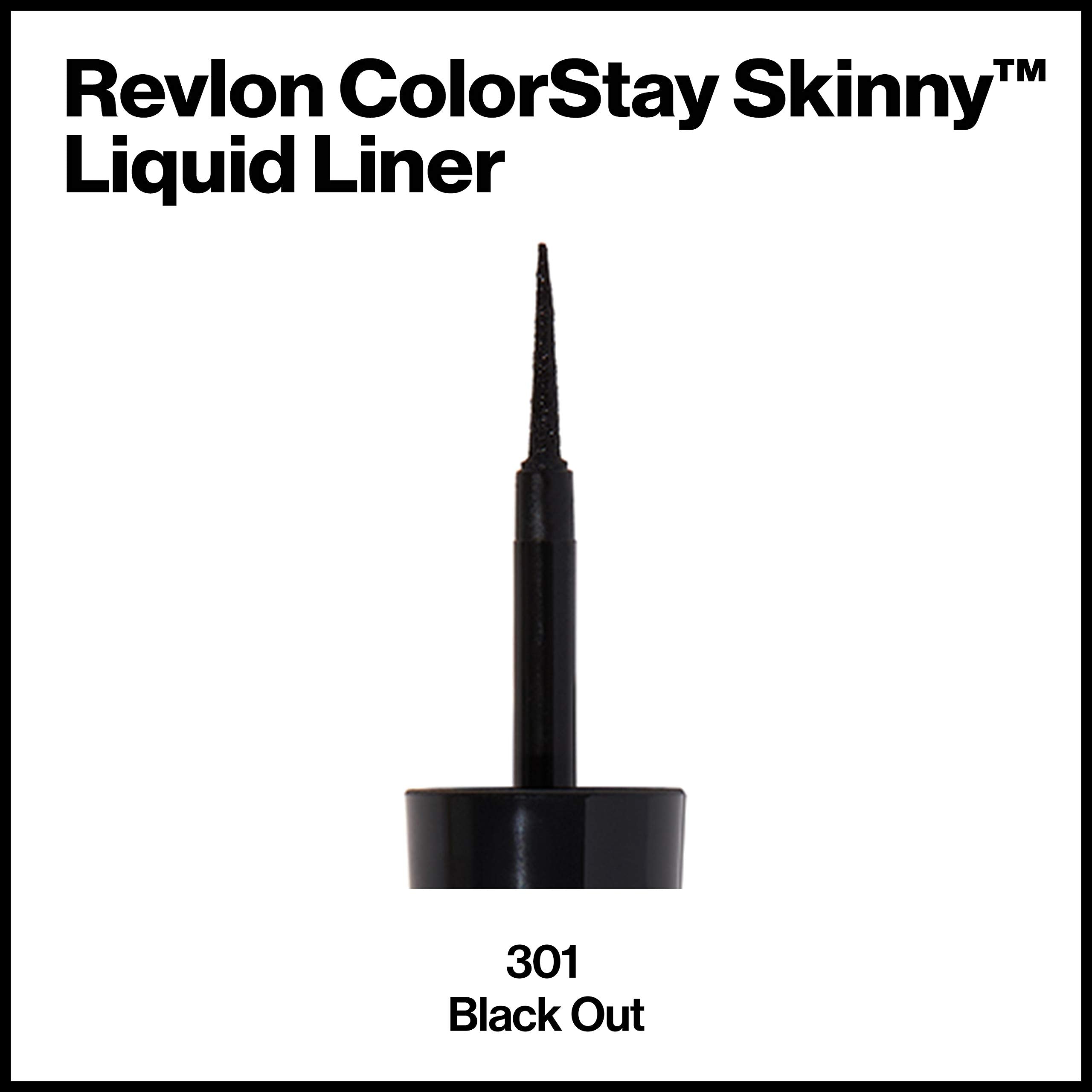 Revlon Skinny Liquid Eyeliner packaging and wand on vanity