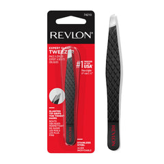 Revlon slant tweezer front packaging showing compact design and brand