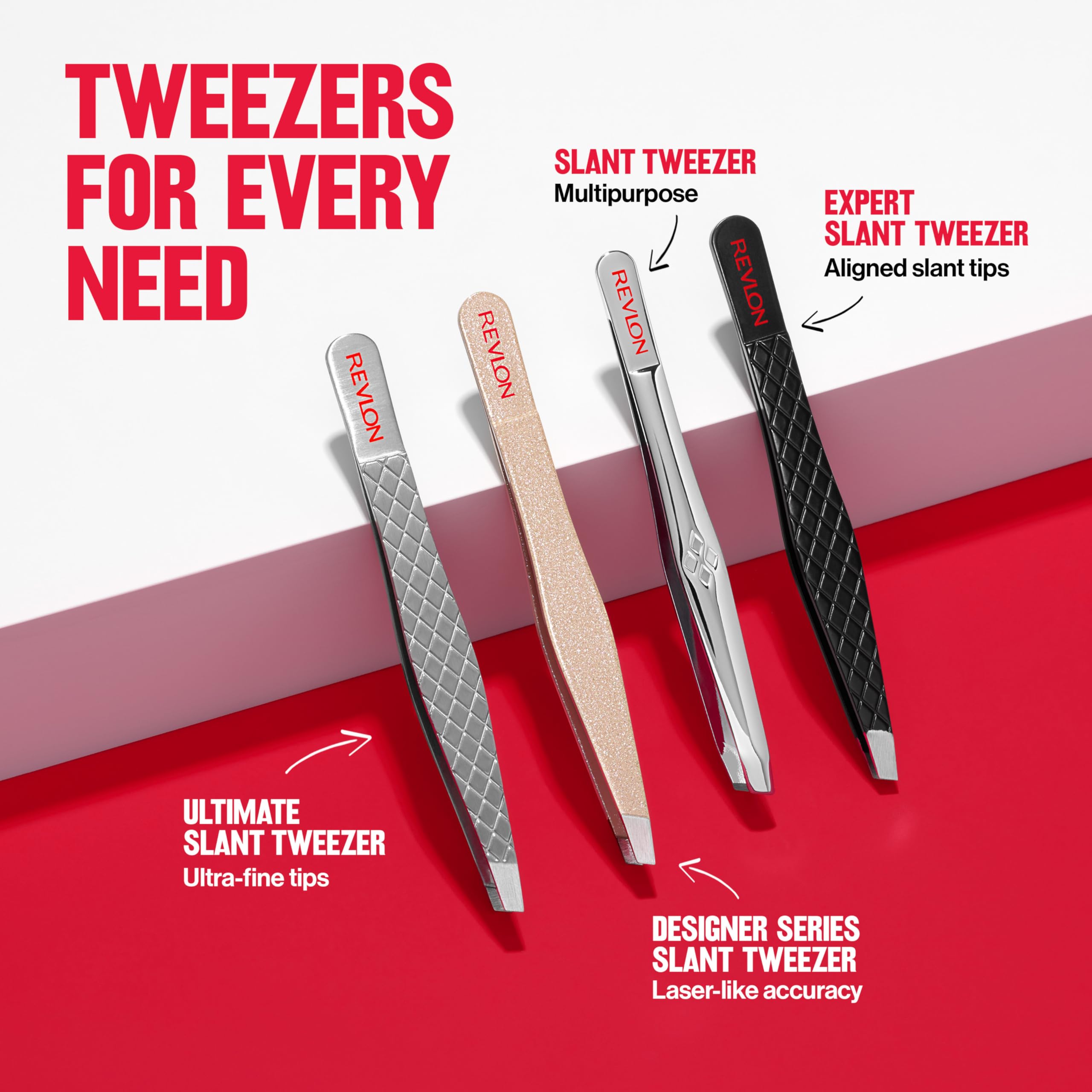 Revlon slant tweezer being wiped clean showing easy maintenance benefit