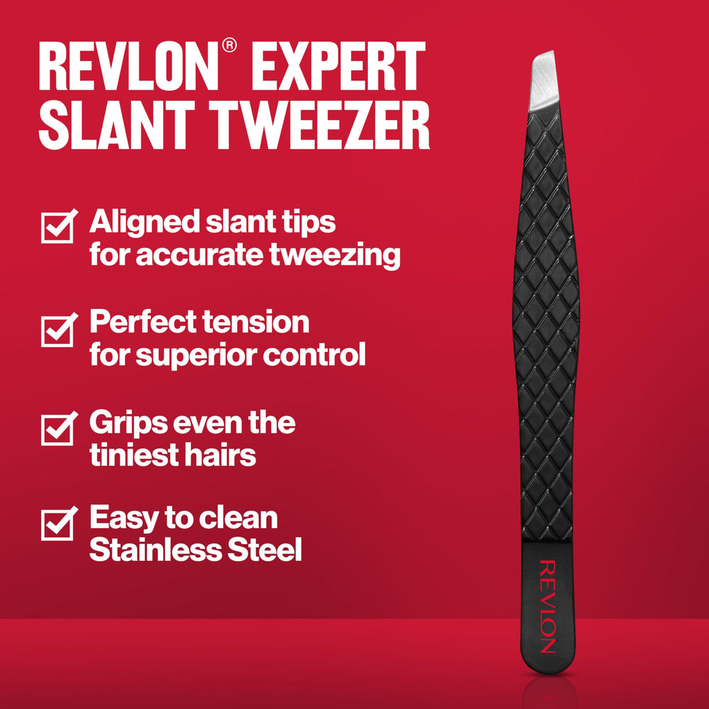 Revlon slant tweezer side profile illustrating tension and sturdy build