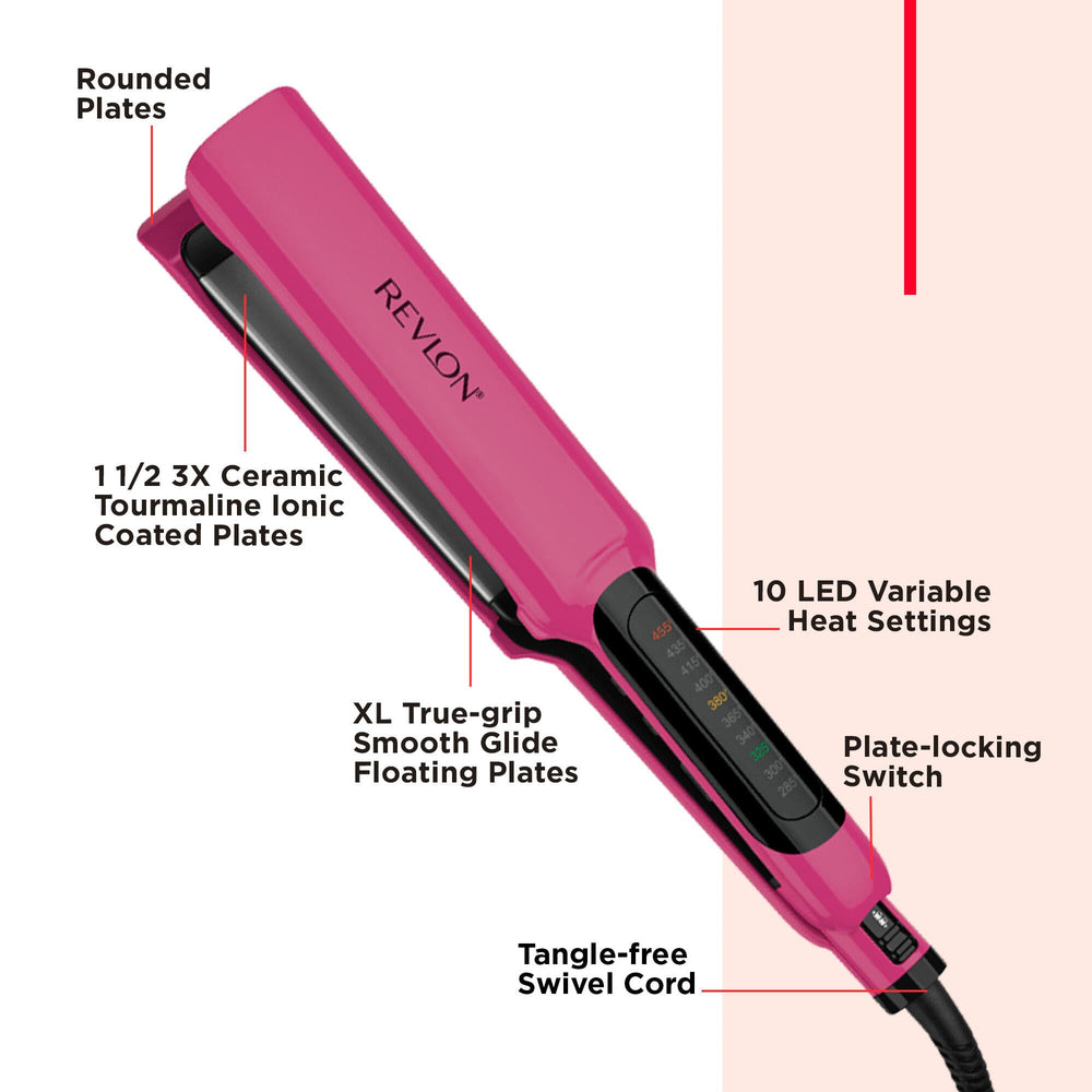 Revlon Smooth Brilliance flat iron True-Grip glide for effortless straightening and control.