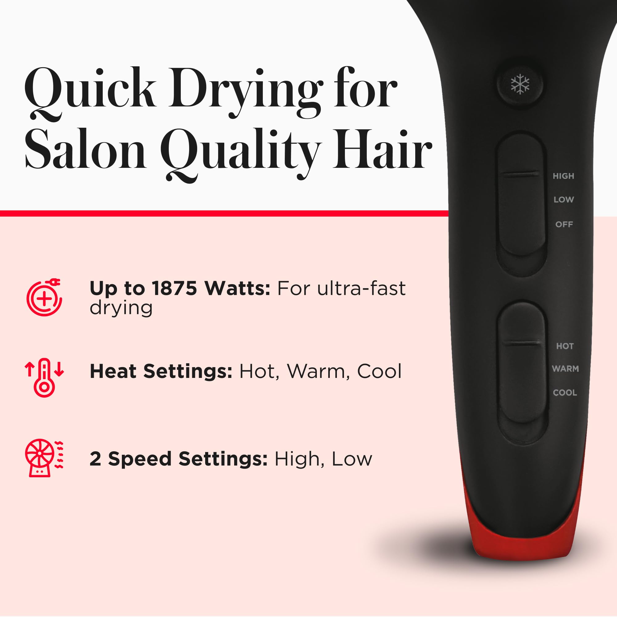 REVLON SmoothStay heat settings control panel demonstrates customizable drying