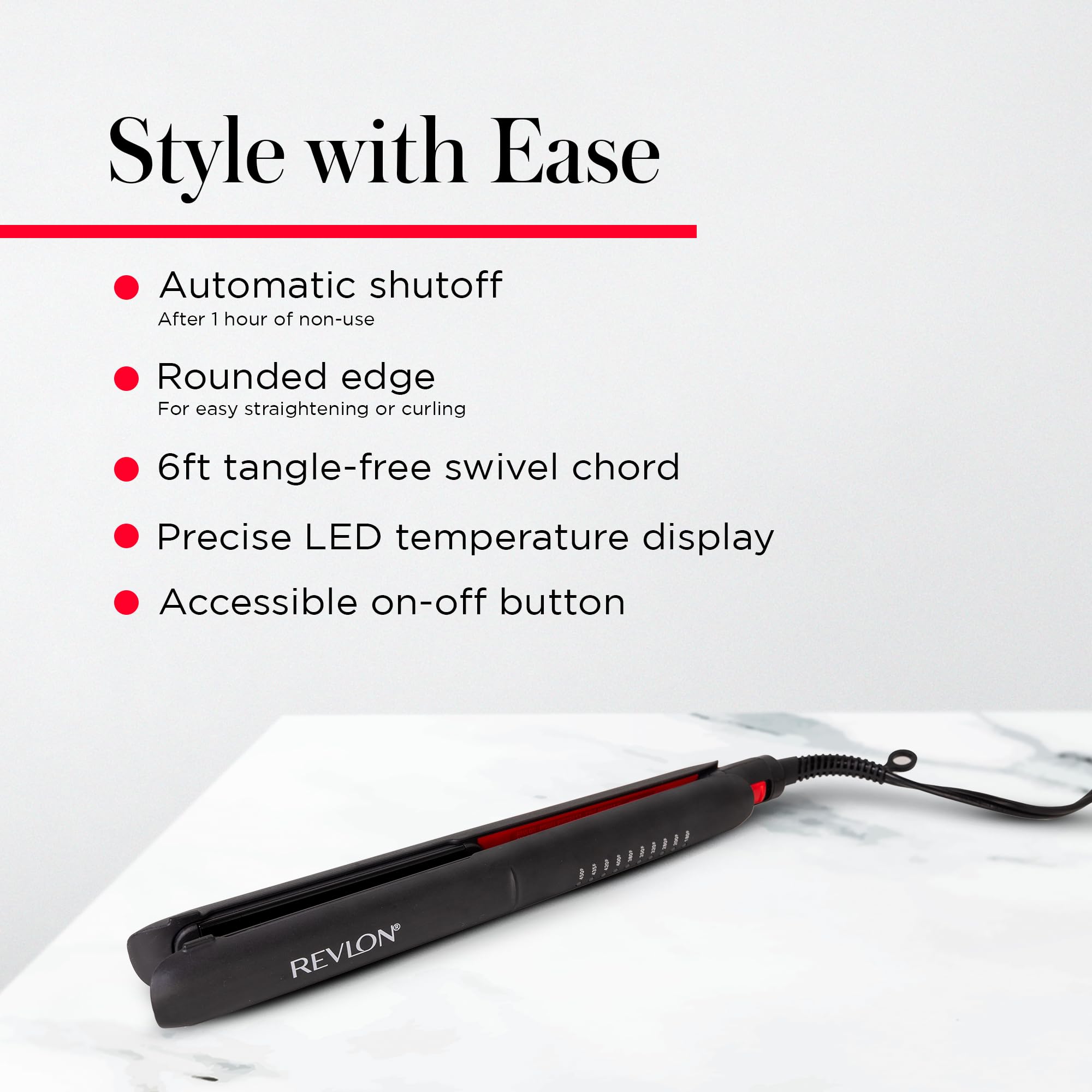 REVLON SmoothStay LED display shows precise heat settings for control.