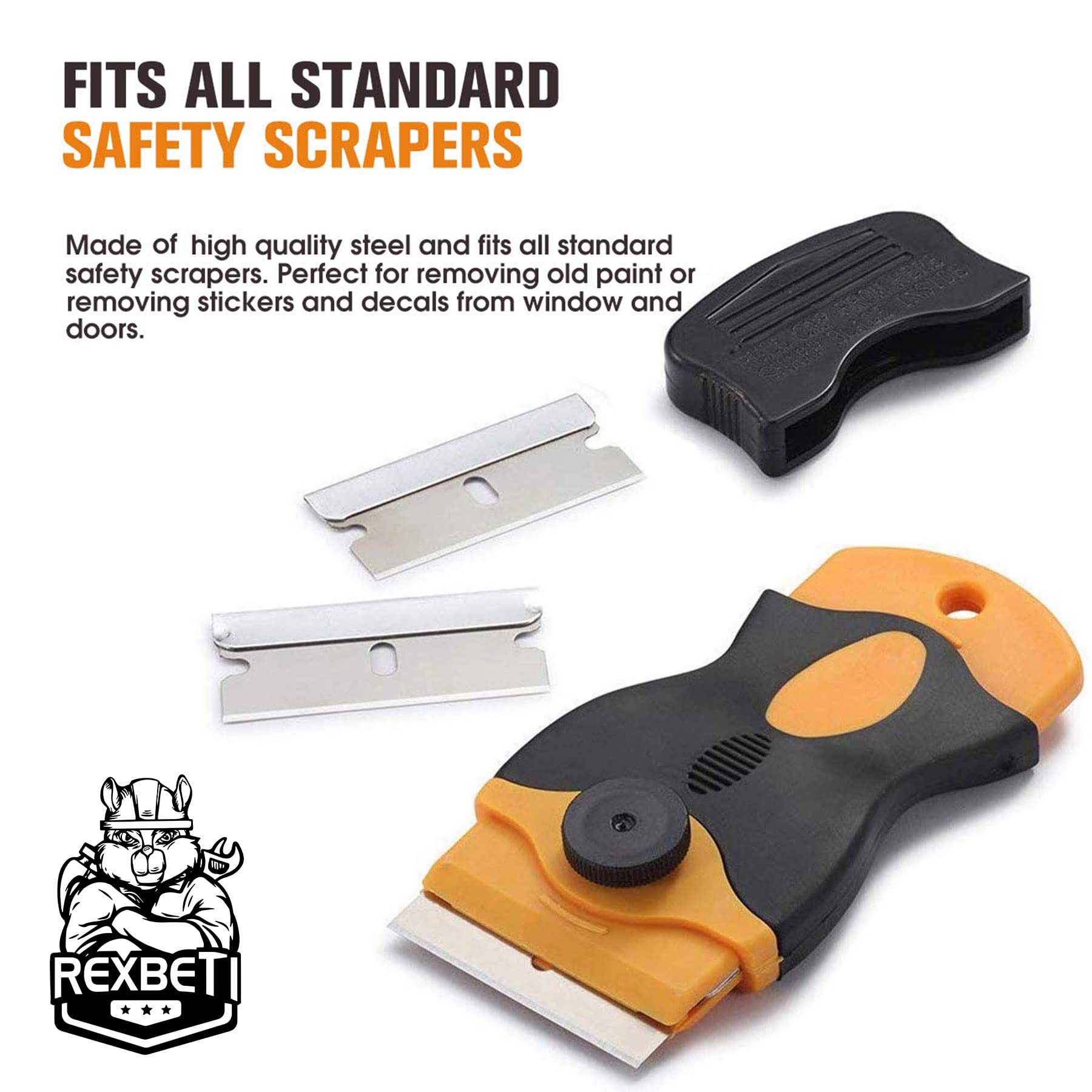 REXBETI 1.5in x 0.75in blades in use for glass and decals removal