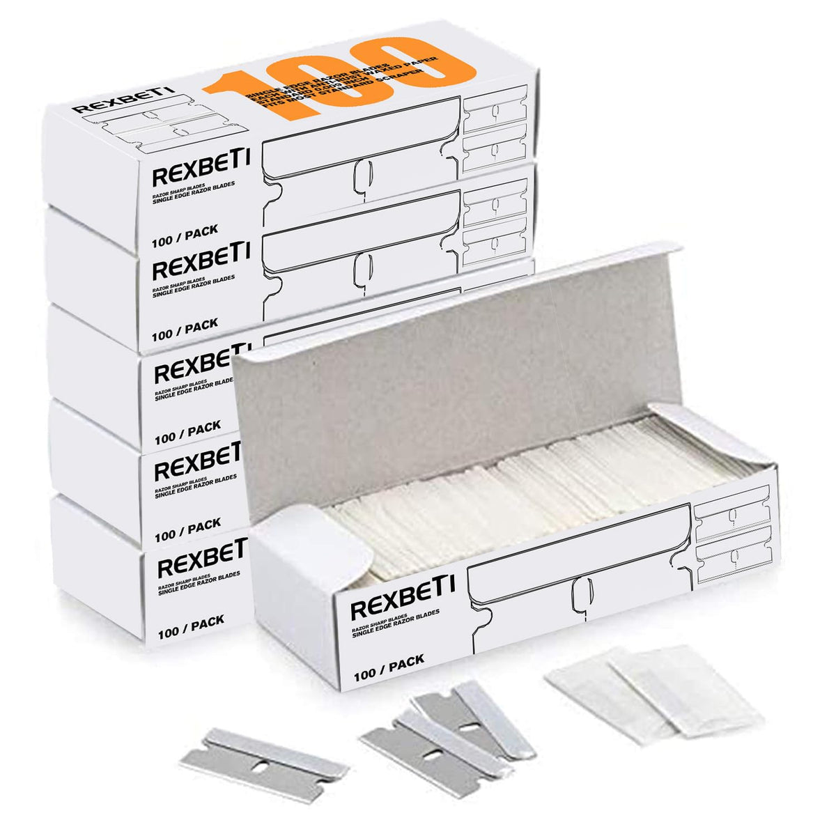 REXBETI 600pcs razor blades pack shows durable steel for reliable replacements