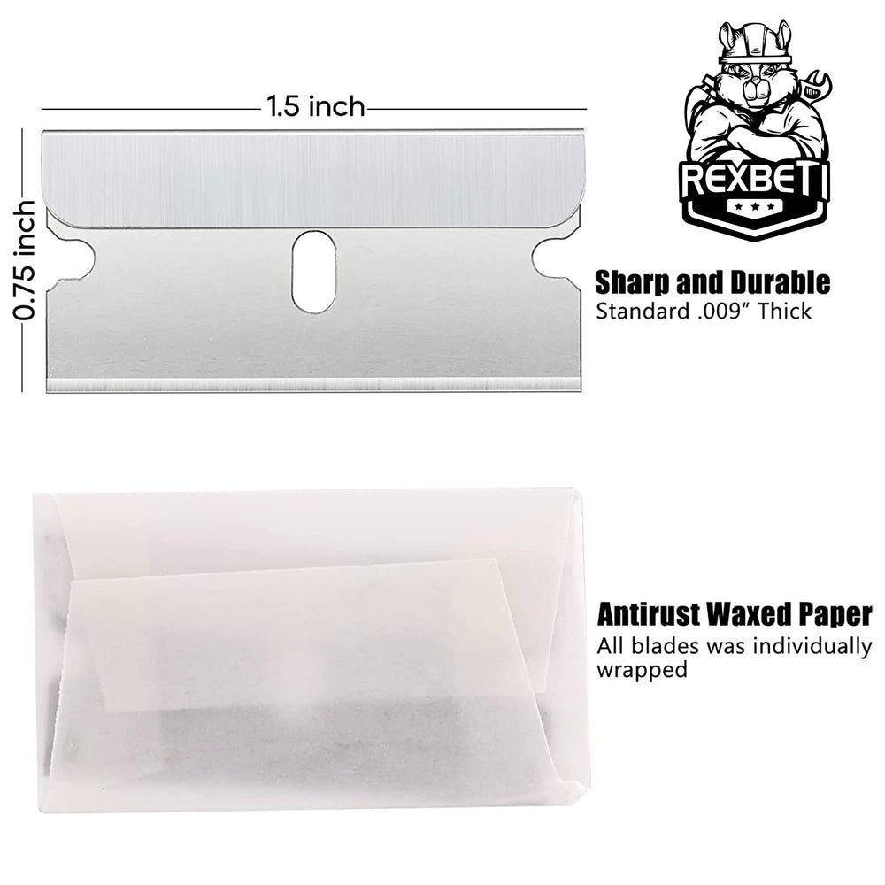 REXBETI single-edge blade closeup highlighting sharp edge for efficient scraping