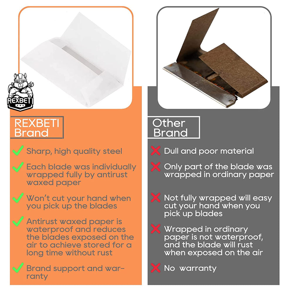 REXBETI standard safety scraper compatibility demonstrates easy blade swaps