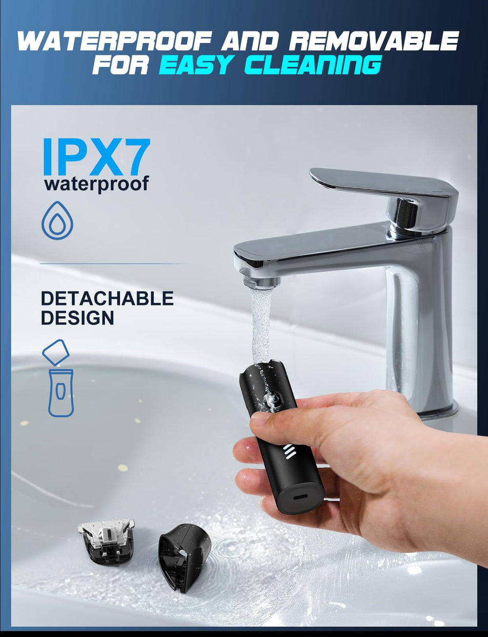 REYOLL IPX7 waterproof design enables easy cleaning and shower use.
