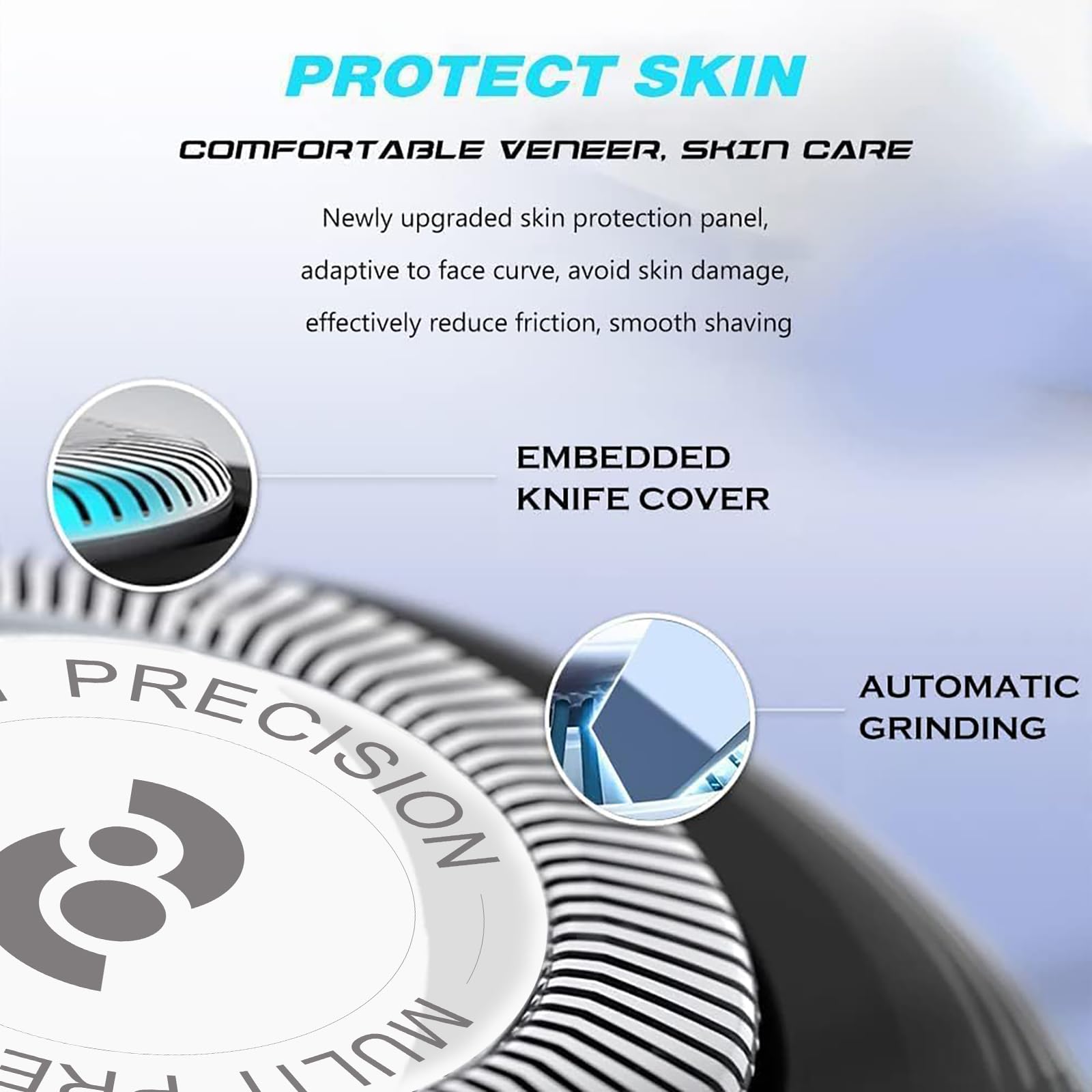 RF RollingFit HQ8 arched-edge design provides smooth blade glide for comfortable shaving.