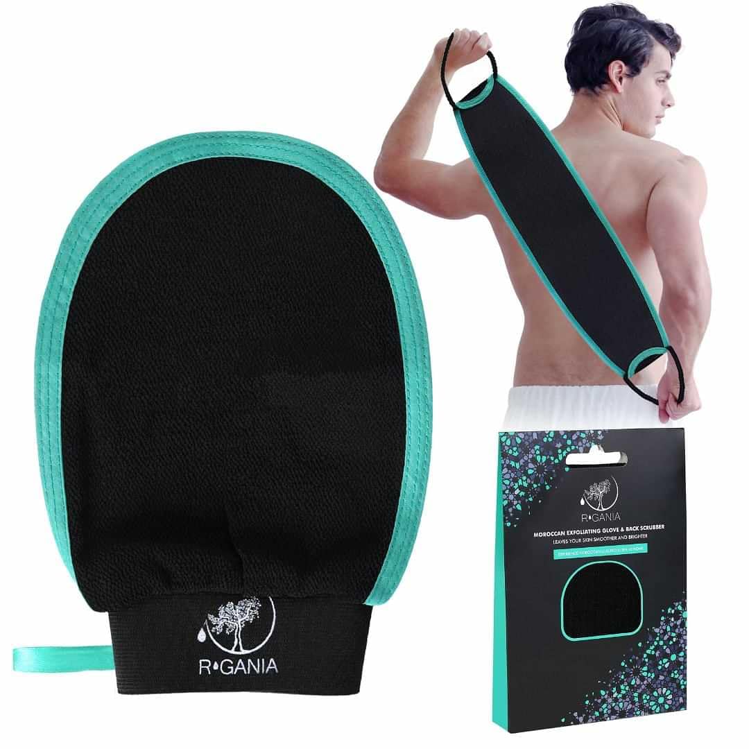 R'GANIA deep exfoliating glove packaging - premium full-body exfoliation starter for smoother skin.