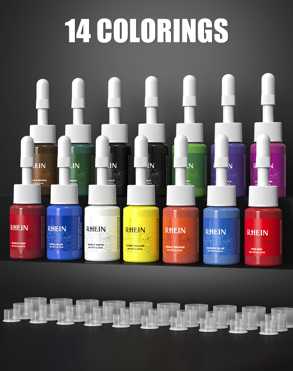 RHEIN RNP28 tattoo cups pack keeps pigment organized for clean work.