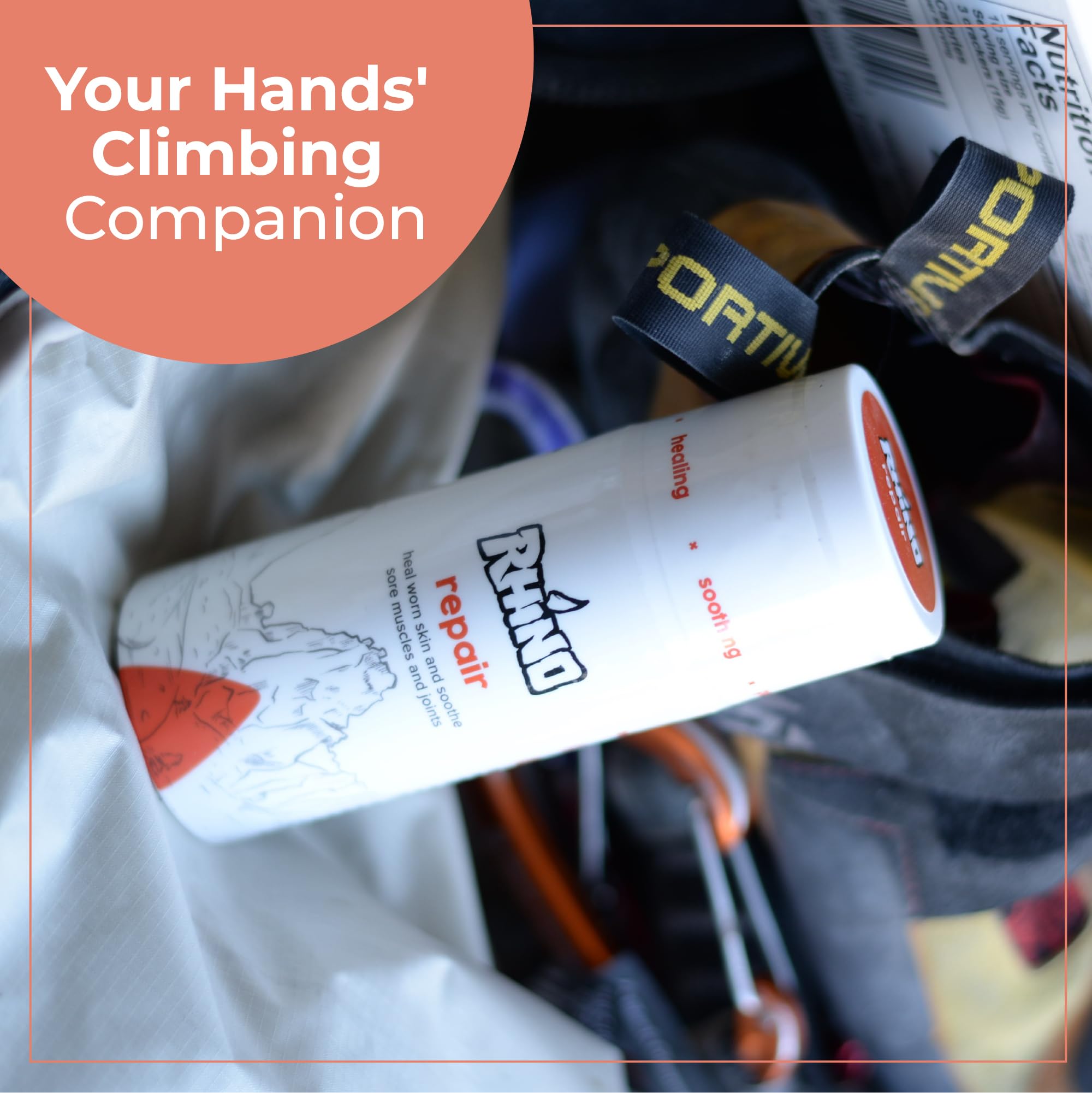 Rhino Skin Solutions Repair Cream used by climbers and athletes for dry skin care.