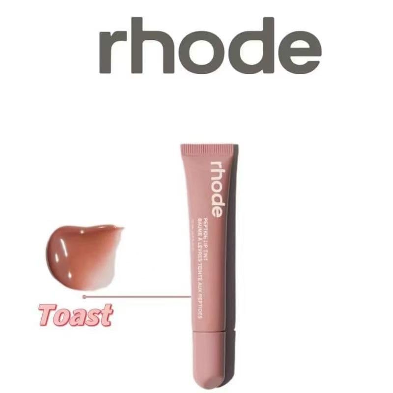 Rhode Gloss Lip Tint Toast swatch shows buildable color with a glossy finish on lips.