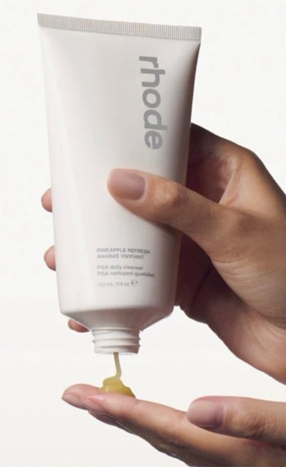 Rhode Pineapple Refresh Daily Cleanser after rinse leaves clean, soft skin with radiance.