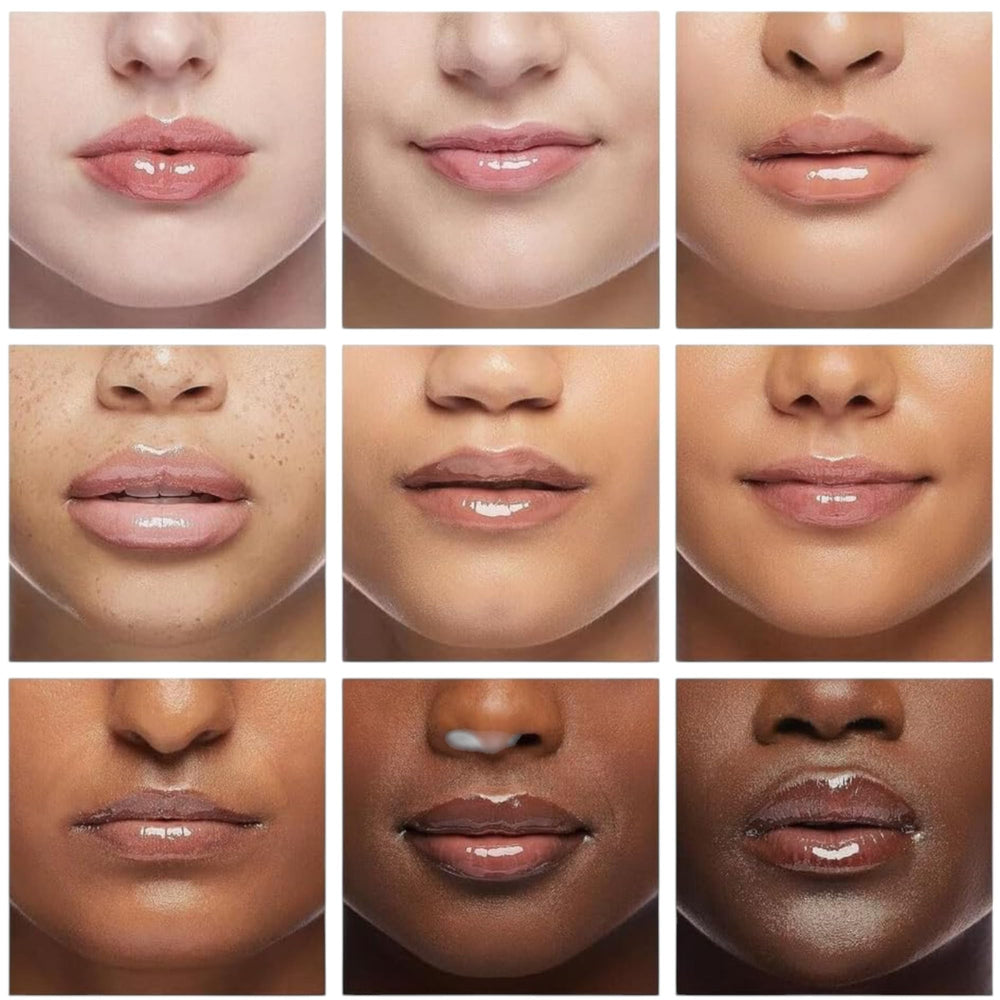 Rhode salted-carmel lip treatment swirls on lips with visible shine.