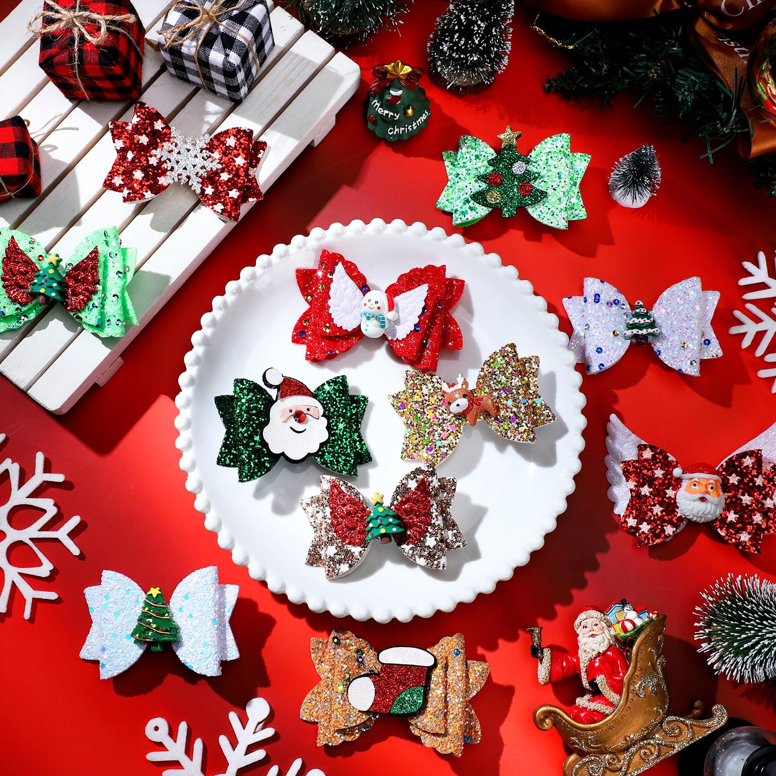 Riceshoot Christmas bow clip snowflake design adds glittery charm for styles
