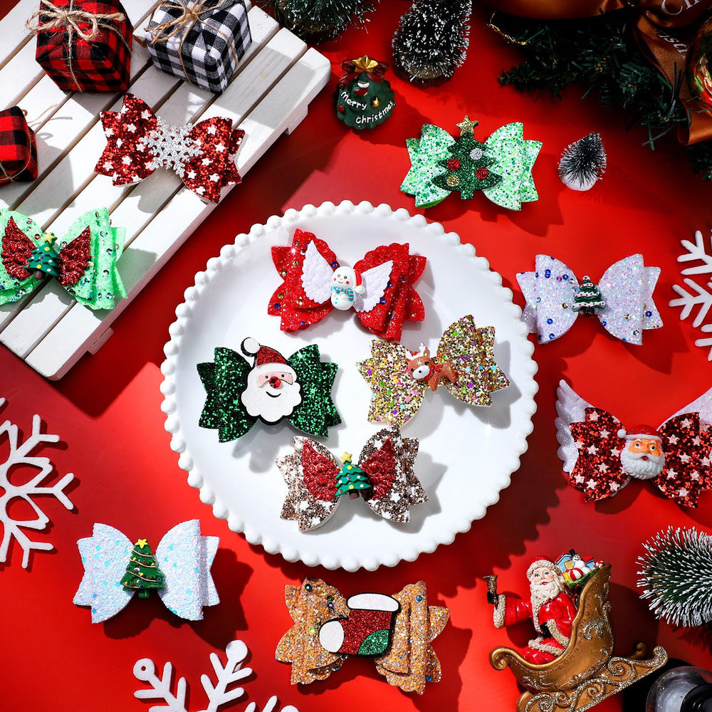 Riceshoot Christmas bow clip snowflake design adds glittery charm for styles