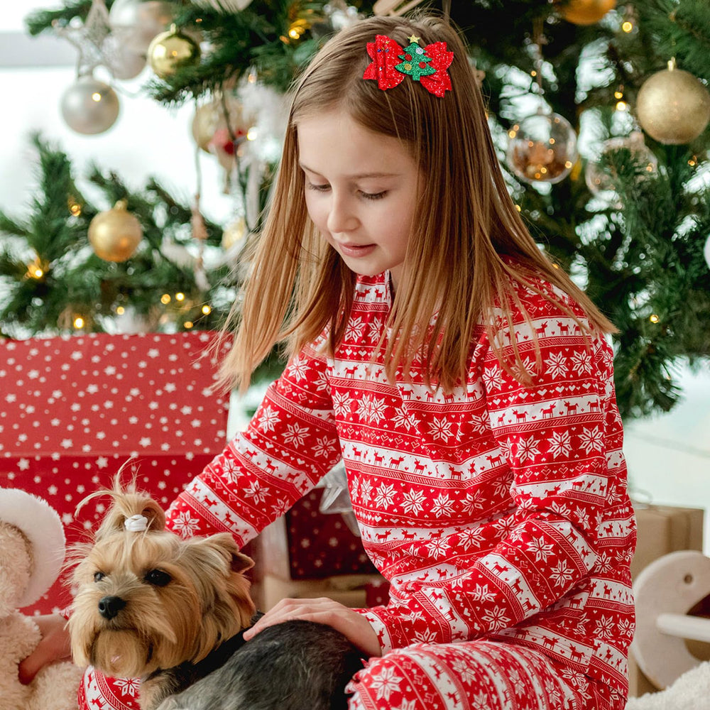 Riceshoot Christmas bow clip worn in hair enhances holiday dress and celebrations