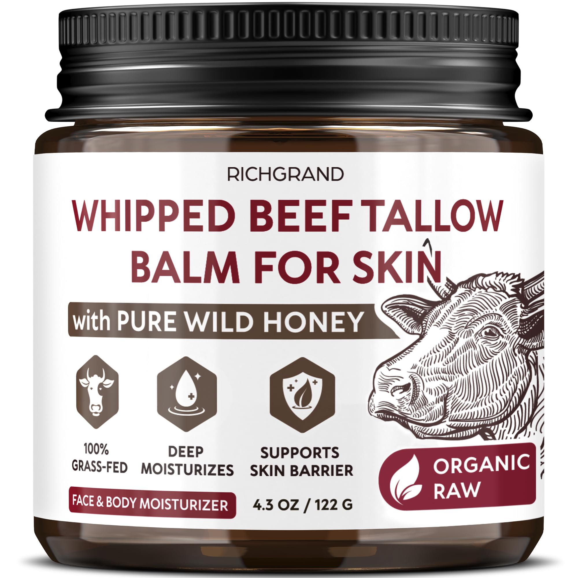 RICHGRAND beef-tallow-face-jar: instant absorption for non-greasy hydration.