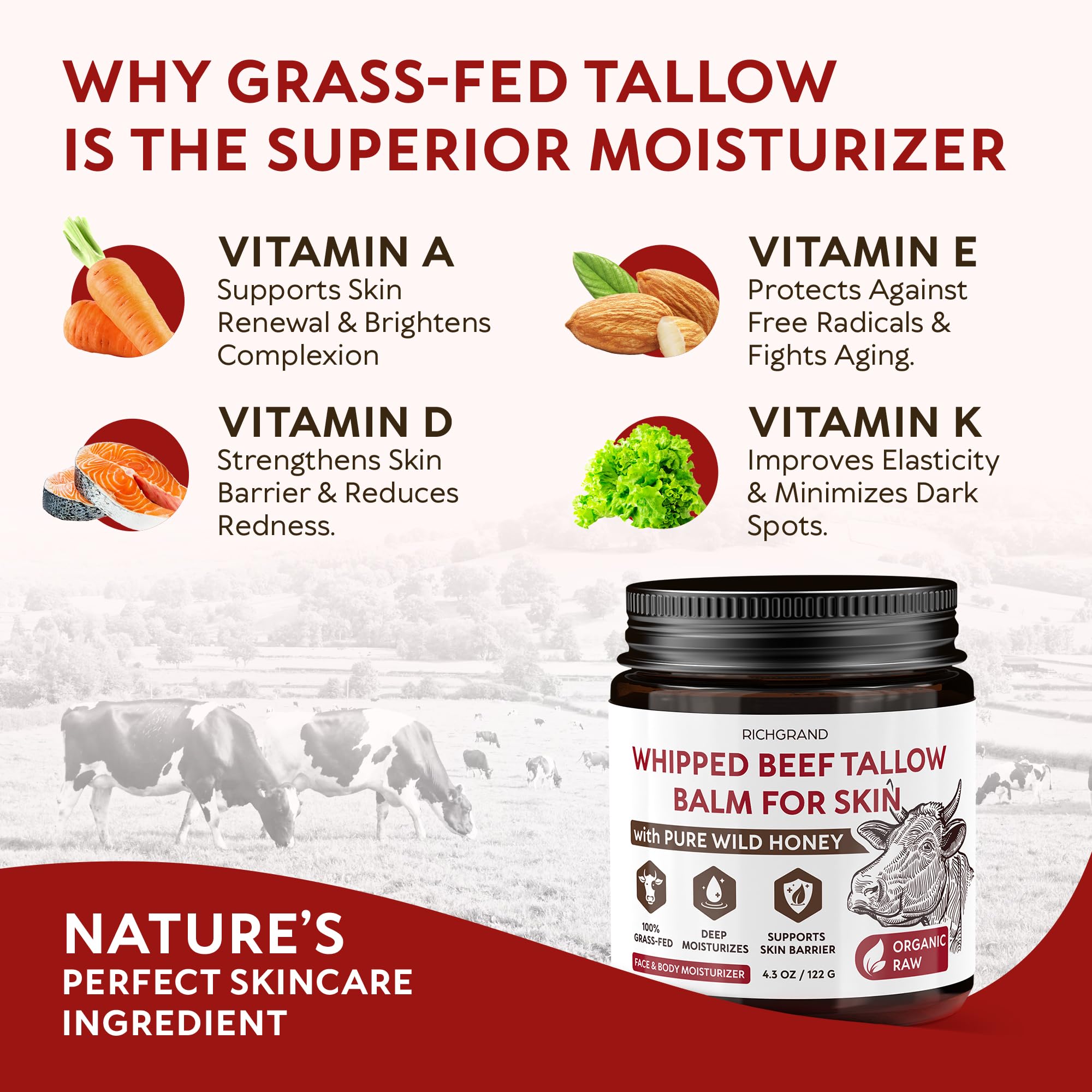 RICHGRAND grass-fed-tallow-ingredient demonstrates skin-like lipid profile for comfortable wear.