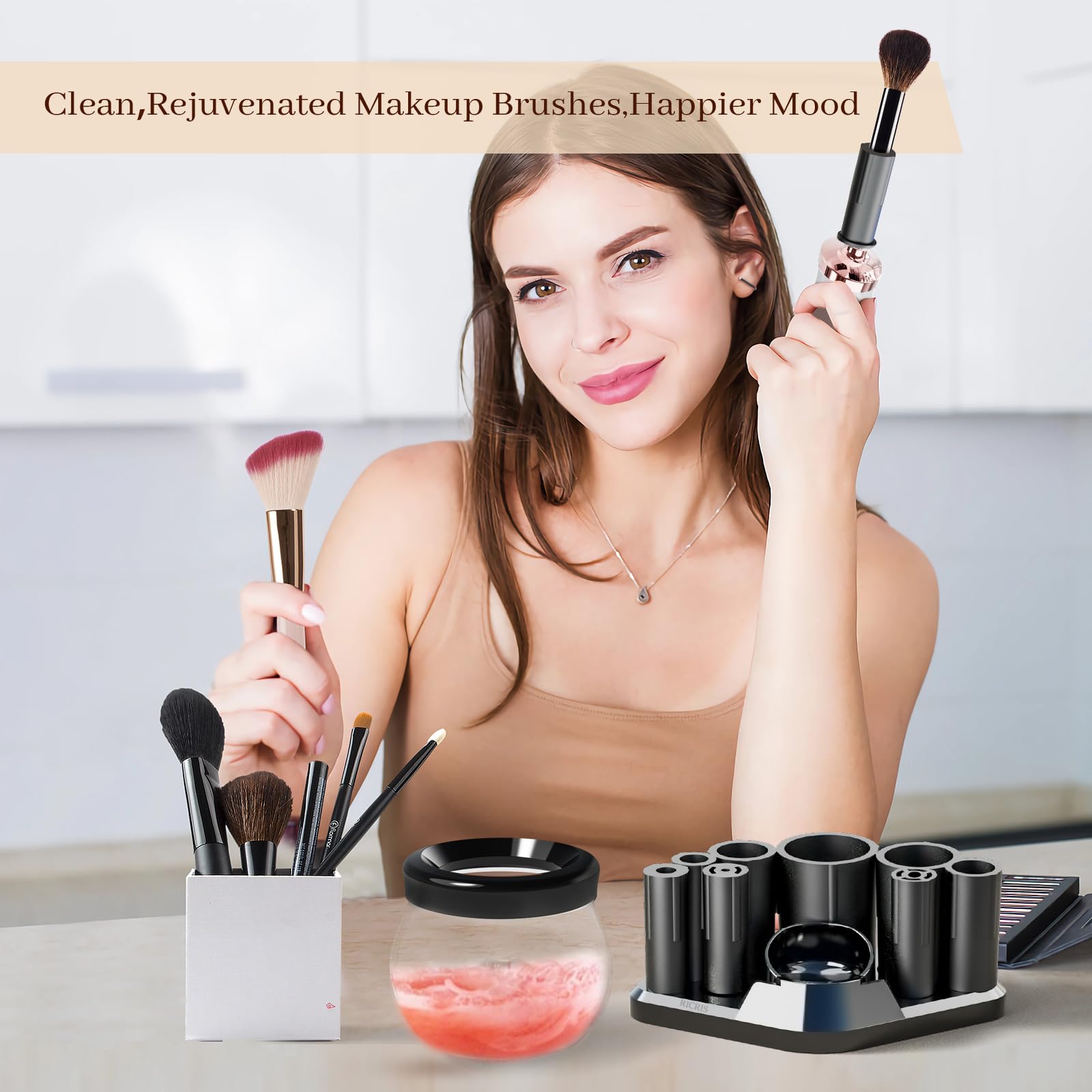 RICRIS deep-cleans powders and creams left on brushes for refreshed bristles