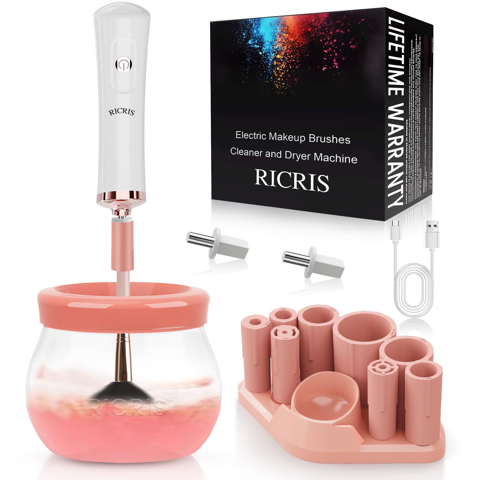 RICRIS electric makeup brush cleaner exterior housing enables easy storage and quick setup.