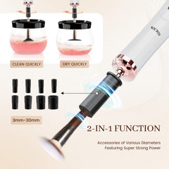 RICRIS Premium makeup brush cleaner dryer bowl and connector demonstrates easy setup and thorough rinsing