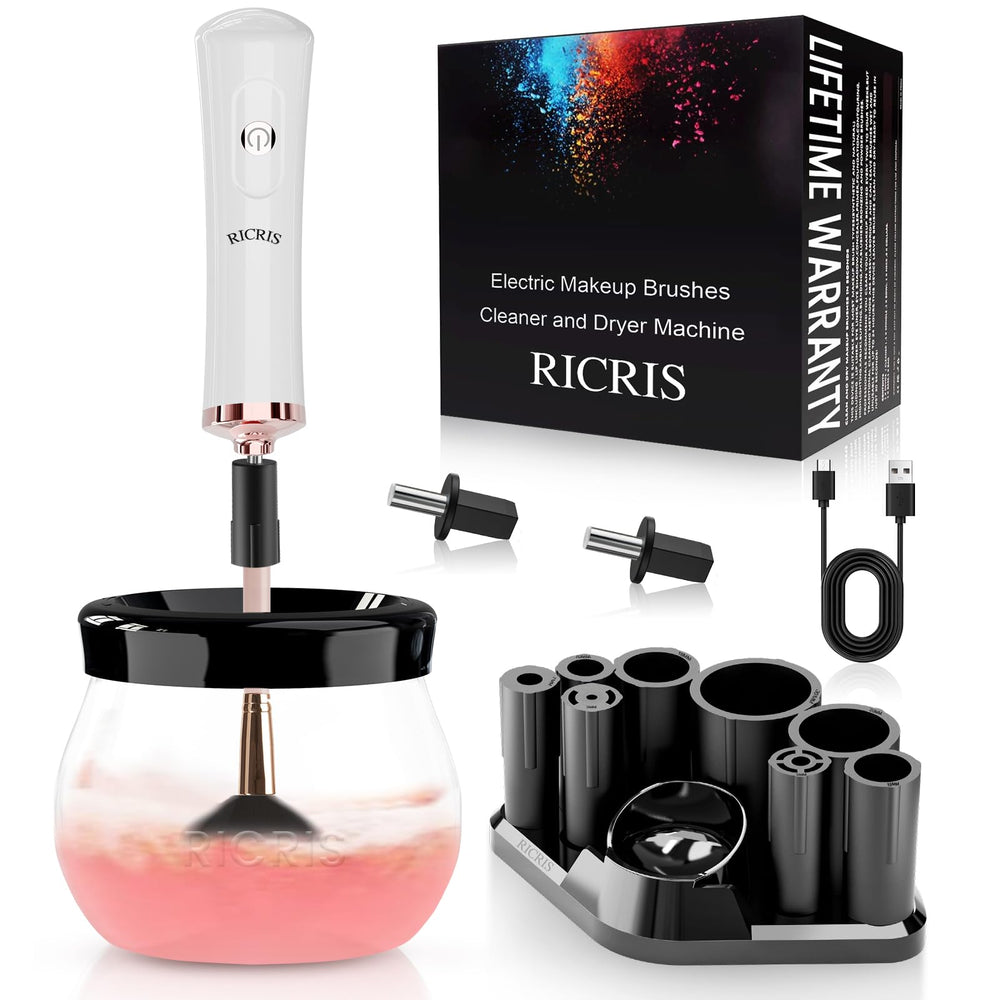 RICRIS Premium makeup brush cleaner dryer front view shows fast cleaning power for brushes