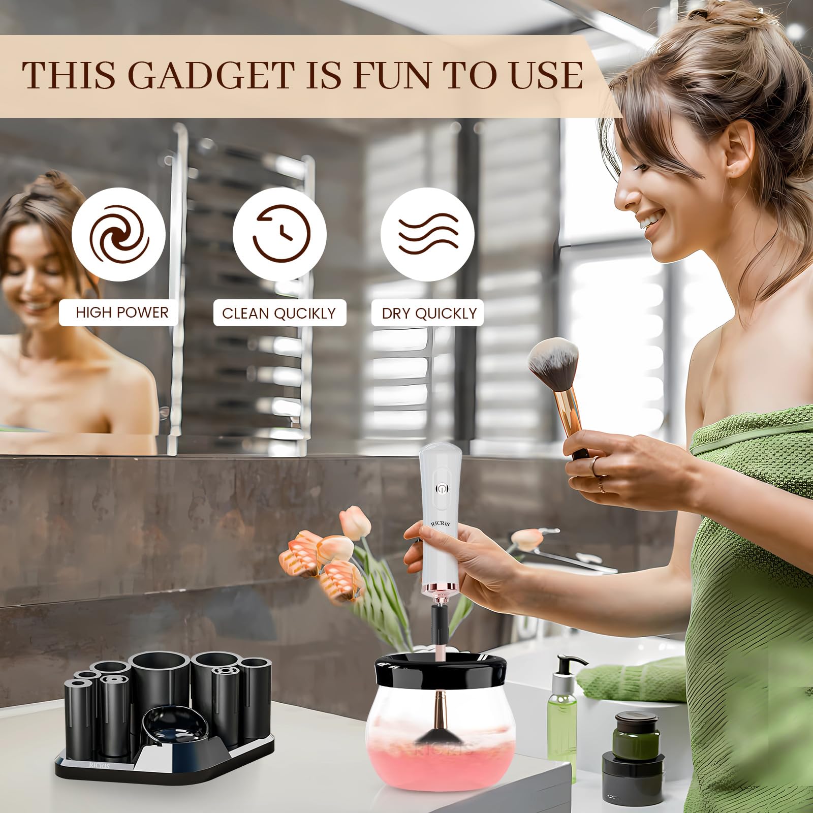 RICRIS splash-proof cup design keeps vanity dry during use