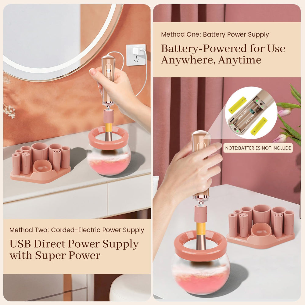 RICRIS dual power options image conveys USB and battery versatility for on-the-go cleaning.