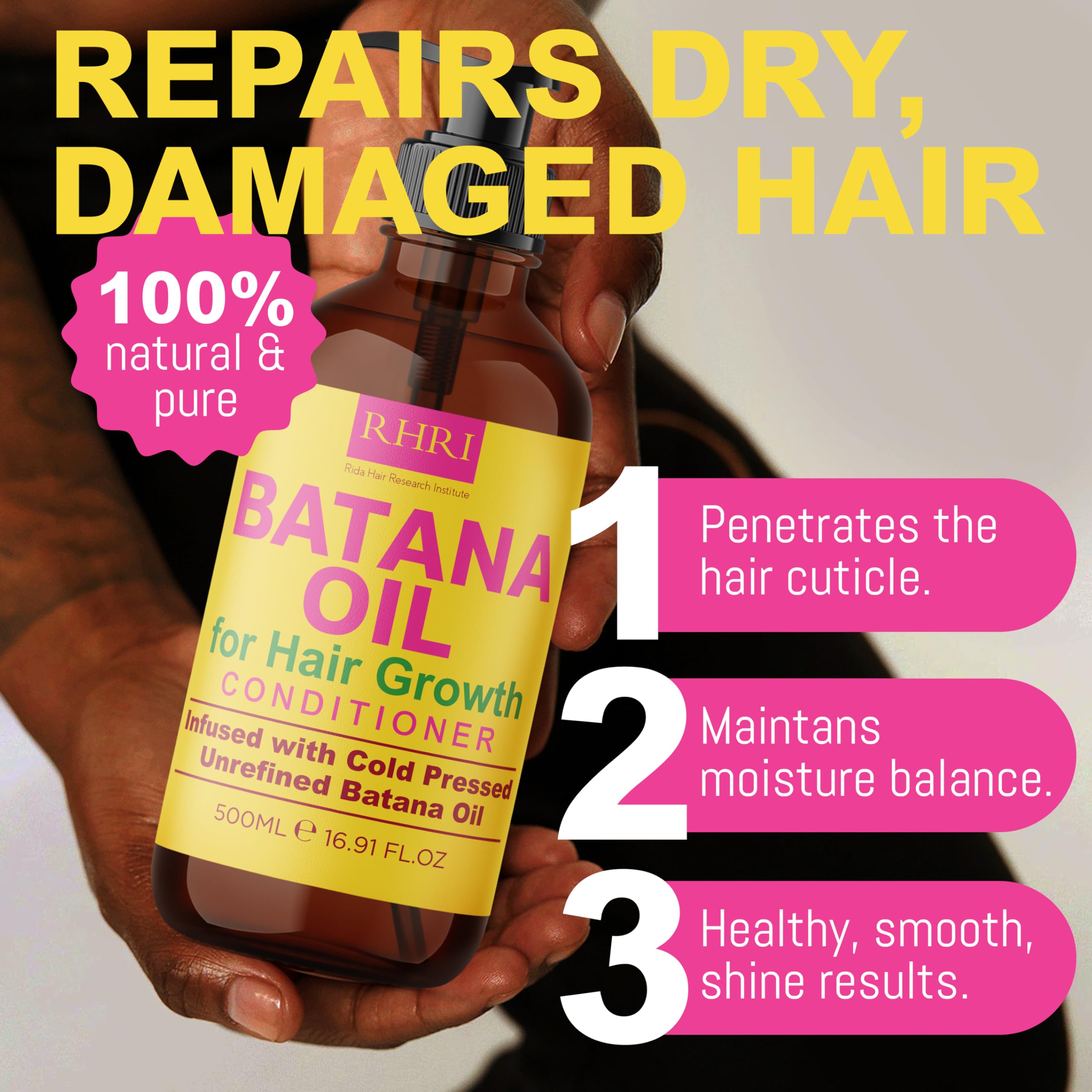 Rida Batana Oil Shampoo and Conditioner set packaging highlighting raw batana oil ingredients.