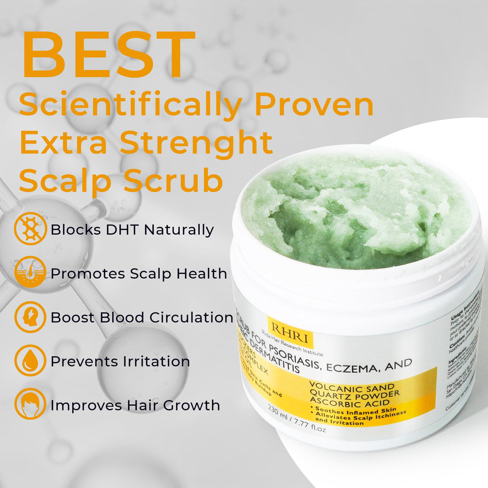 Rida Hair Research Institute scrub texture close-up demonstrates exfoliation and mineral-powered cleansing.