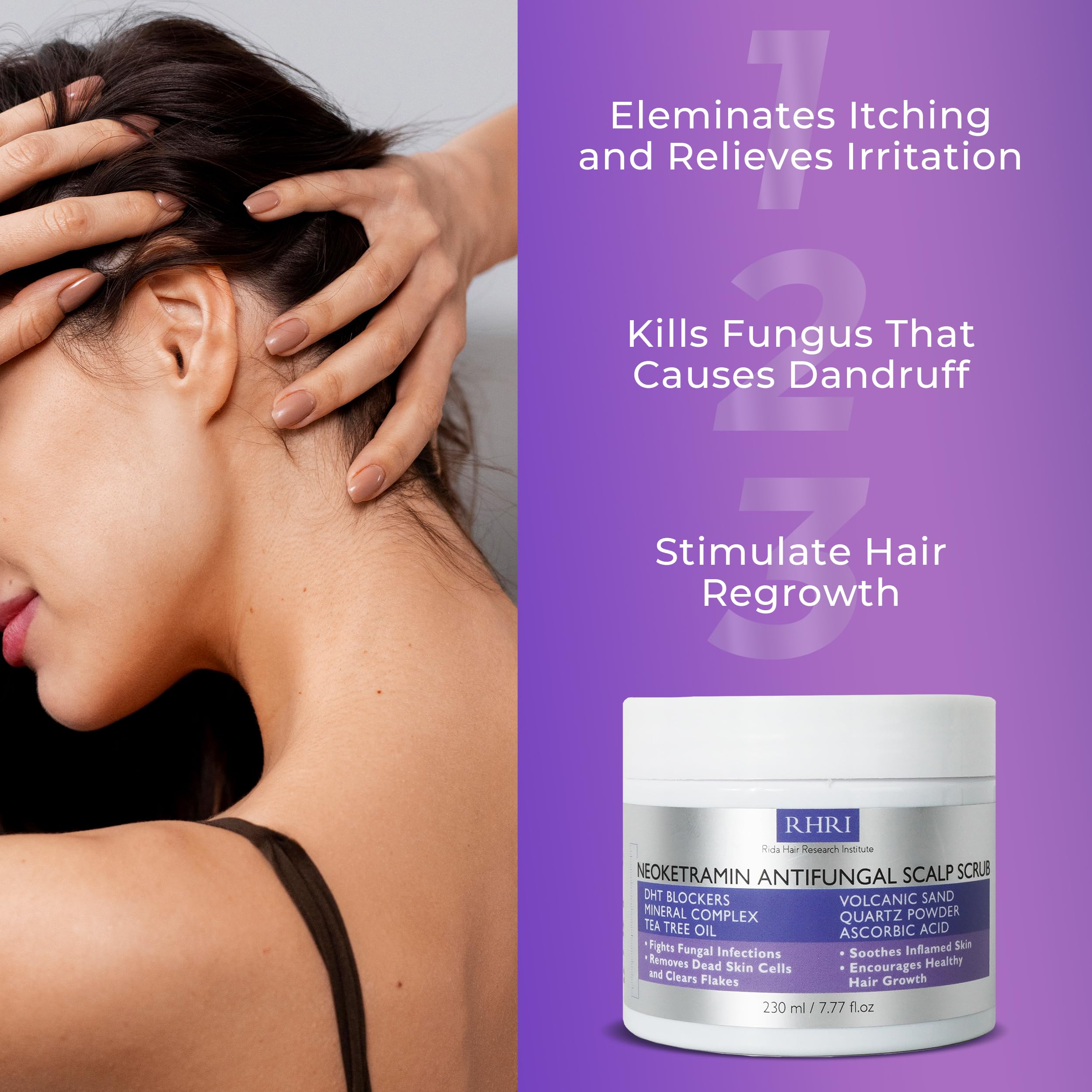 Rida Hair Research Institute packaging highlights mineral complex and medicated formula