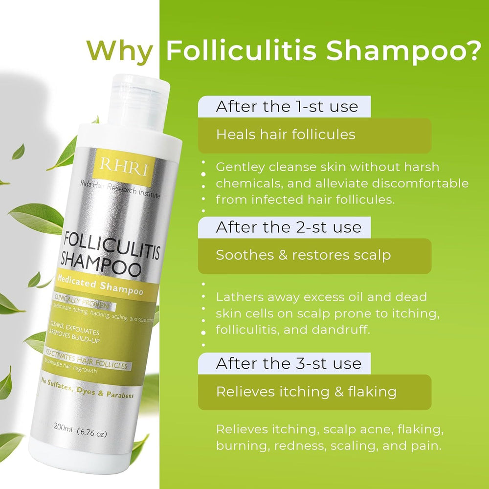Rida Folliculitis Shampoo bottle with leak-proof dispenser for easy daily use