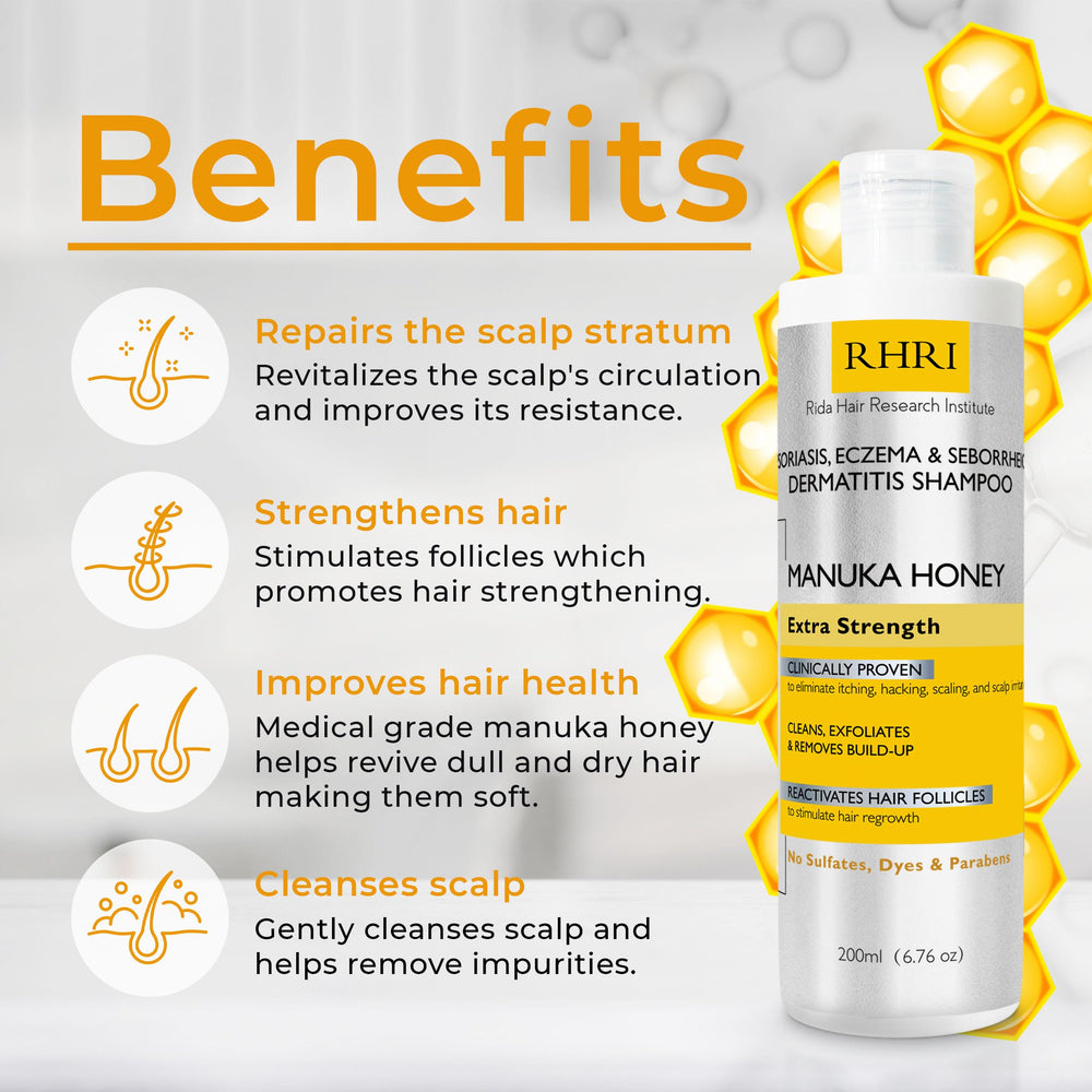 Rida Hair Research Institute psoriasis shampoo lather image highlighting scalp cleanse and buildup removal
