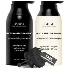 Rida Hard Water Shampoo clarifying clay bottle removes mineral buildup for refreshed, brighter hair.