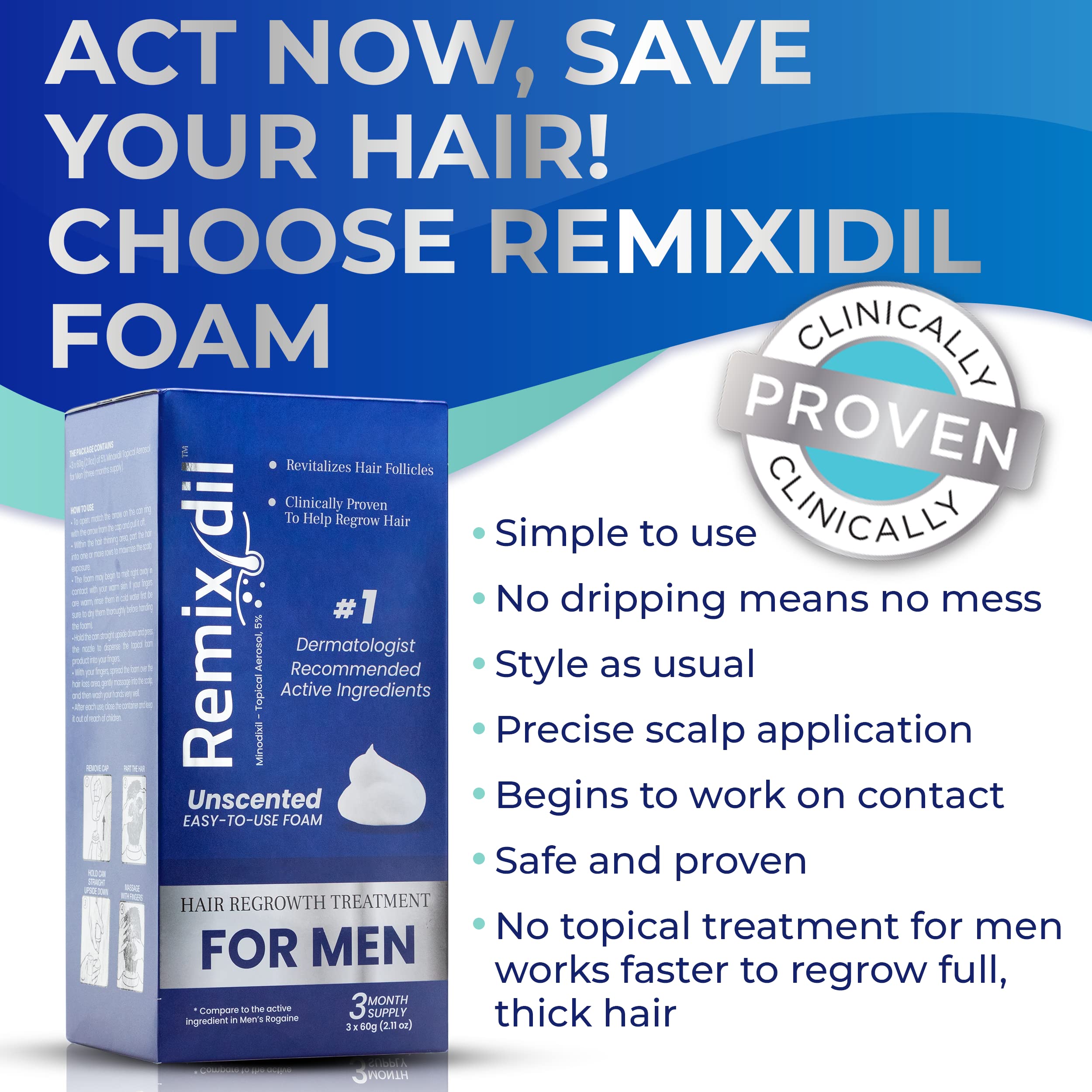 Rida Remixidil foam pump dispense enables precise mess free scalp application.