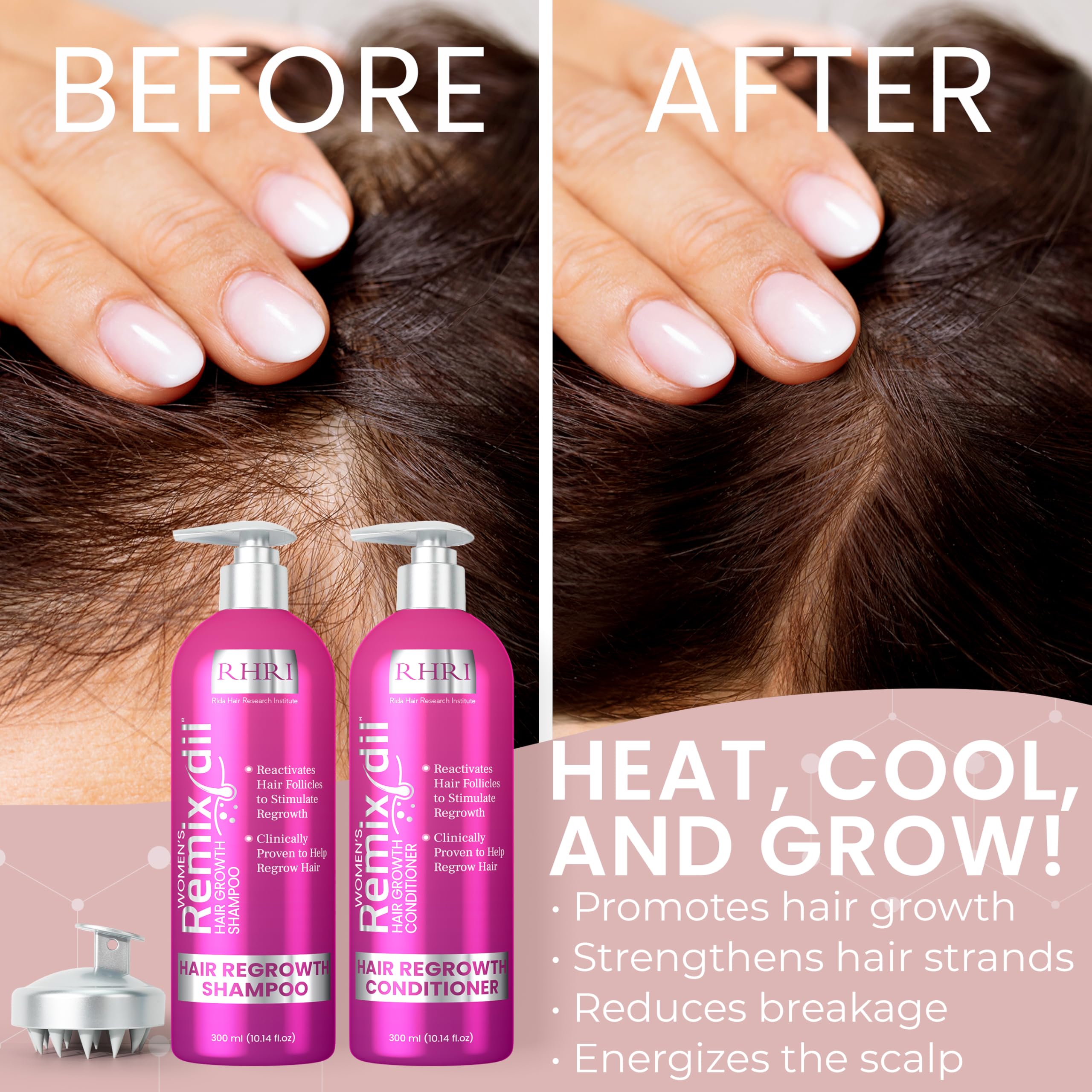 Rida Hair Research Institute 32-ounce packaging on display highlighting salon-size value.