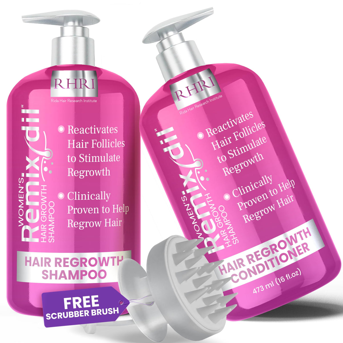 Rida Hair Research Institute 32oz shampoo bottle showcasing fortifying formula for thicker hair.