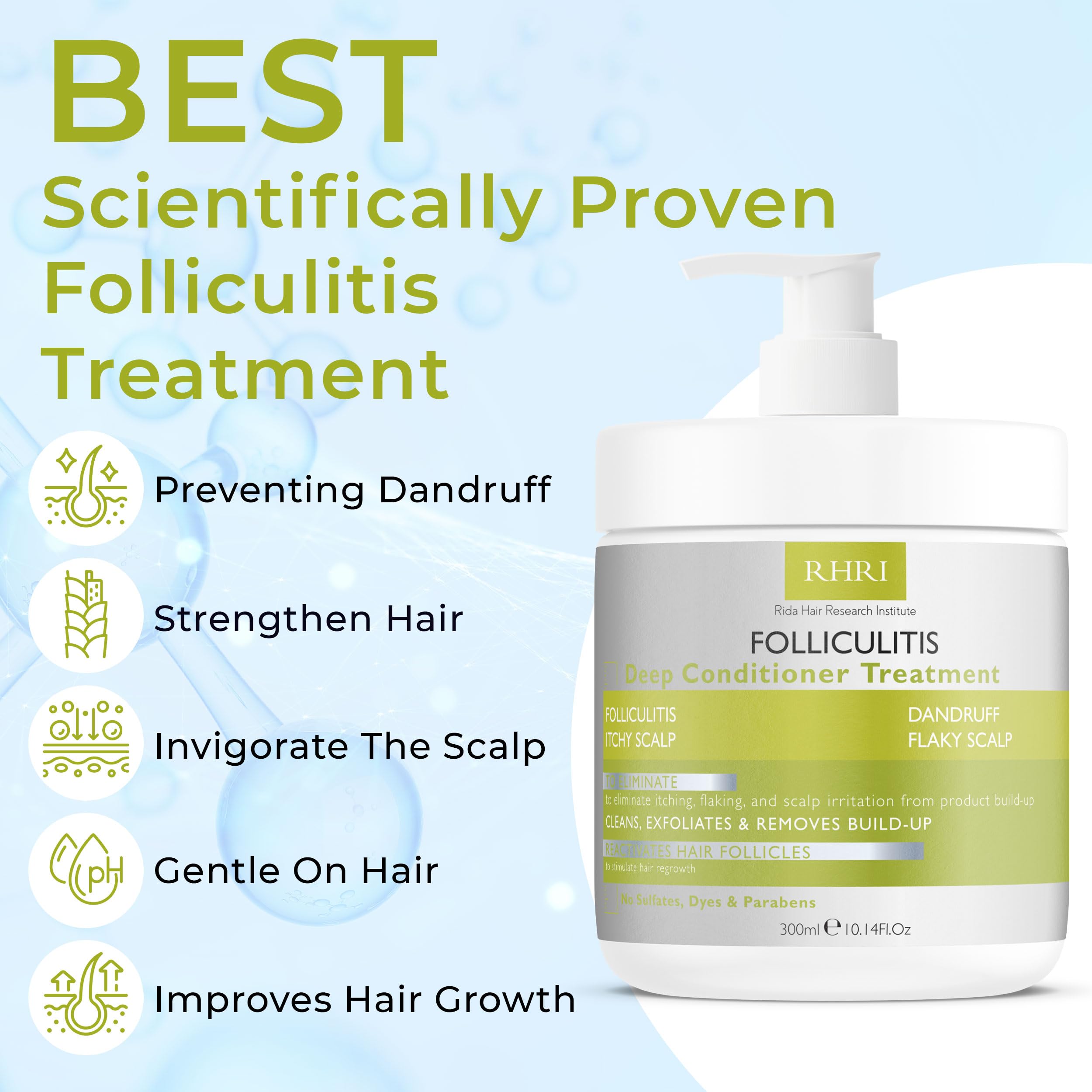 Rida Hair Research Institute scalp relief conditioner jar showing hydrating formula for balanced scalp.