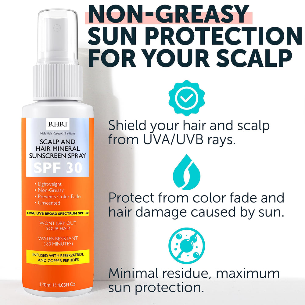 RidaHair sunscreen-spray-mist demonstrates easy, even coverage for a beach-ready look.