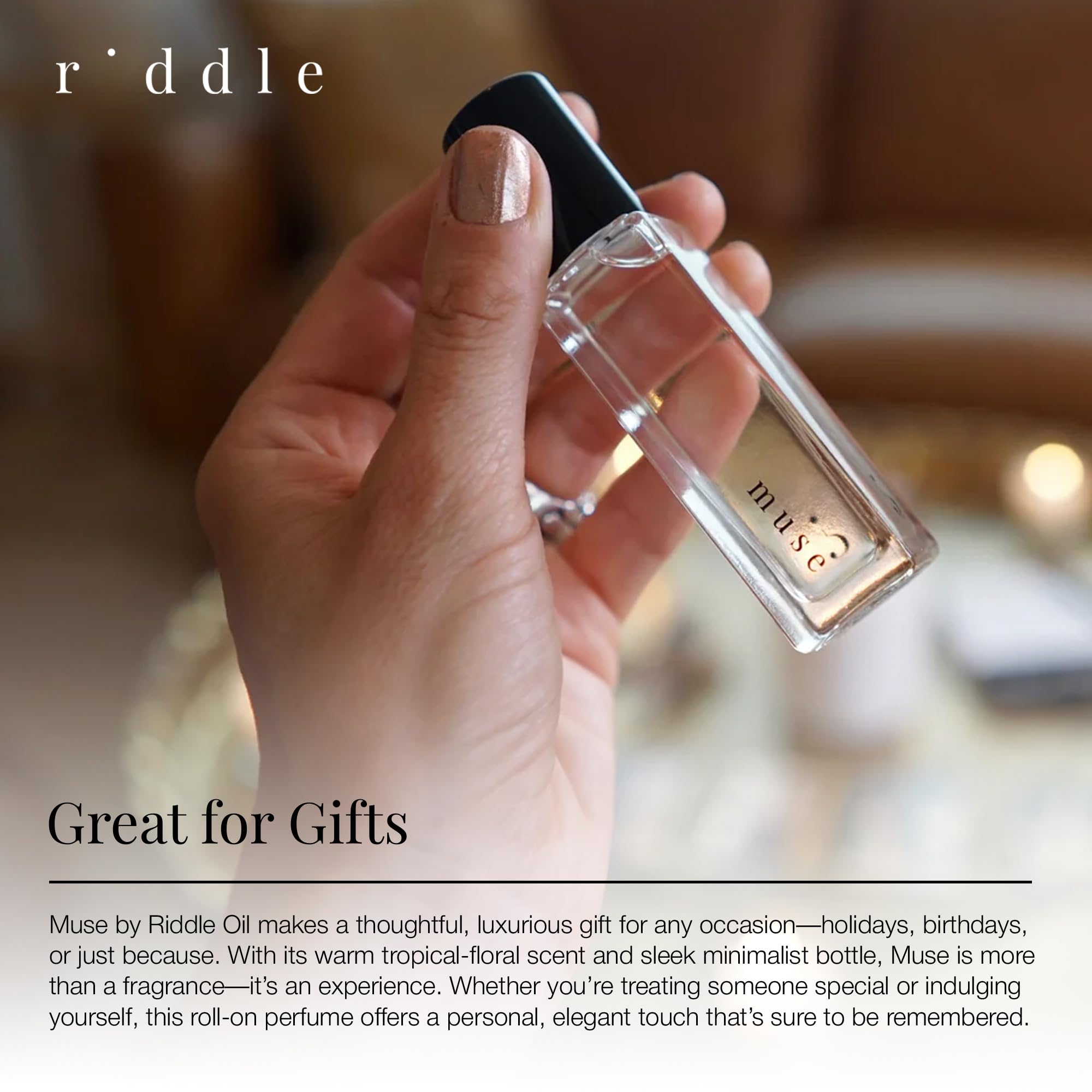 Riddle Oil Muse Roll-On fruity citrus note close-up, bright aroma