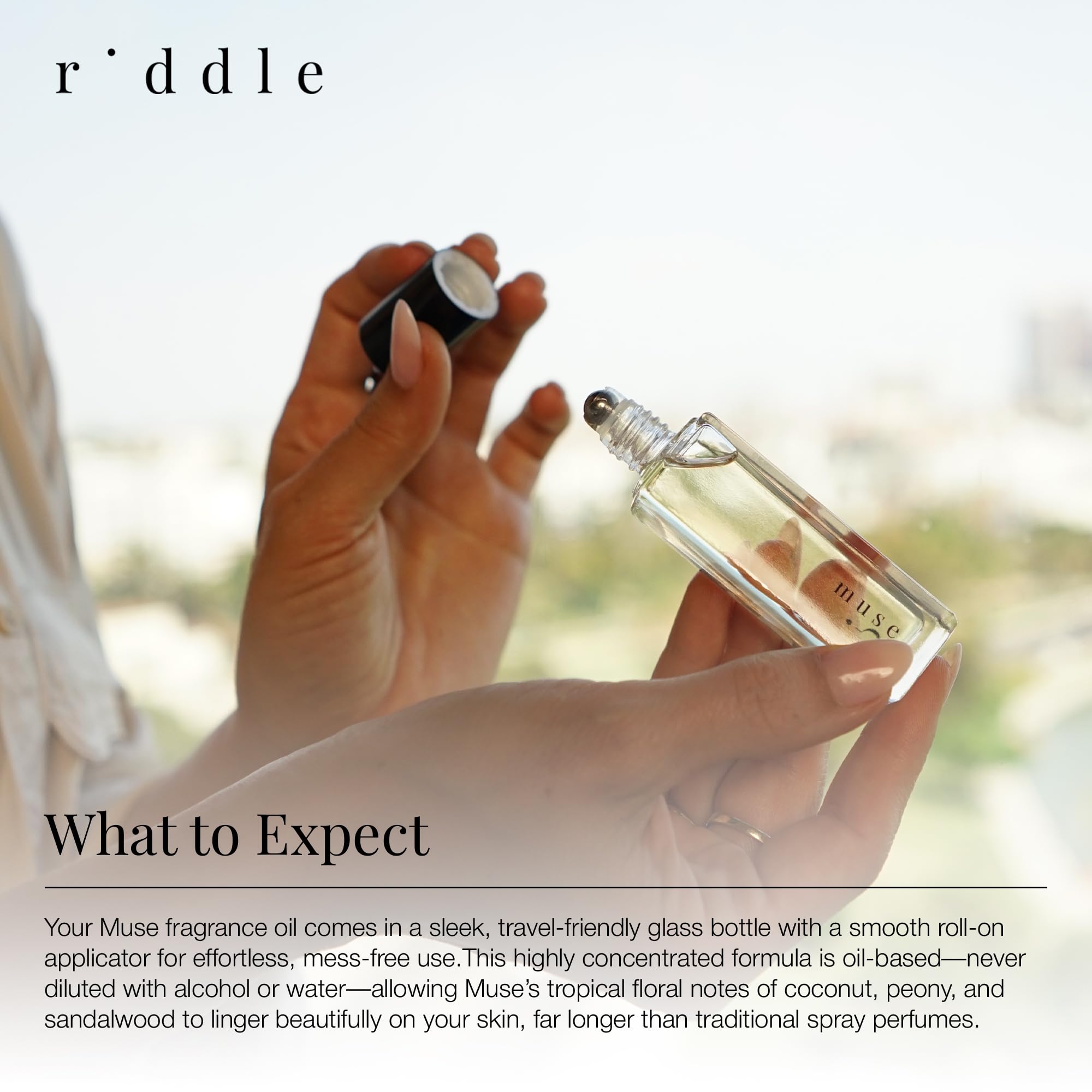 Riddle Oil Muse Roll-On USA-made label, premium fragrance crafted in the USA
