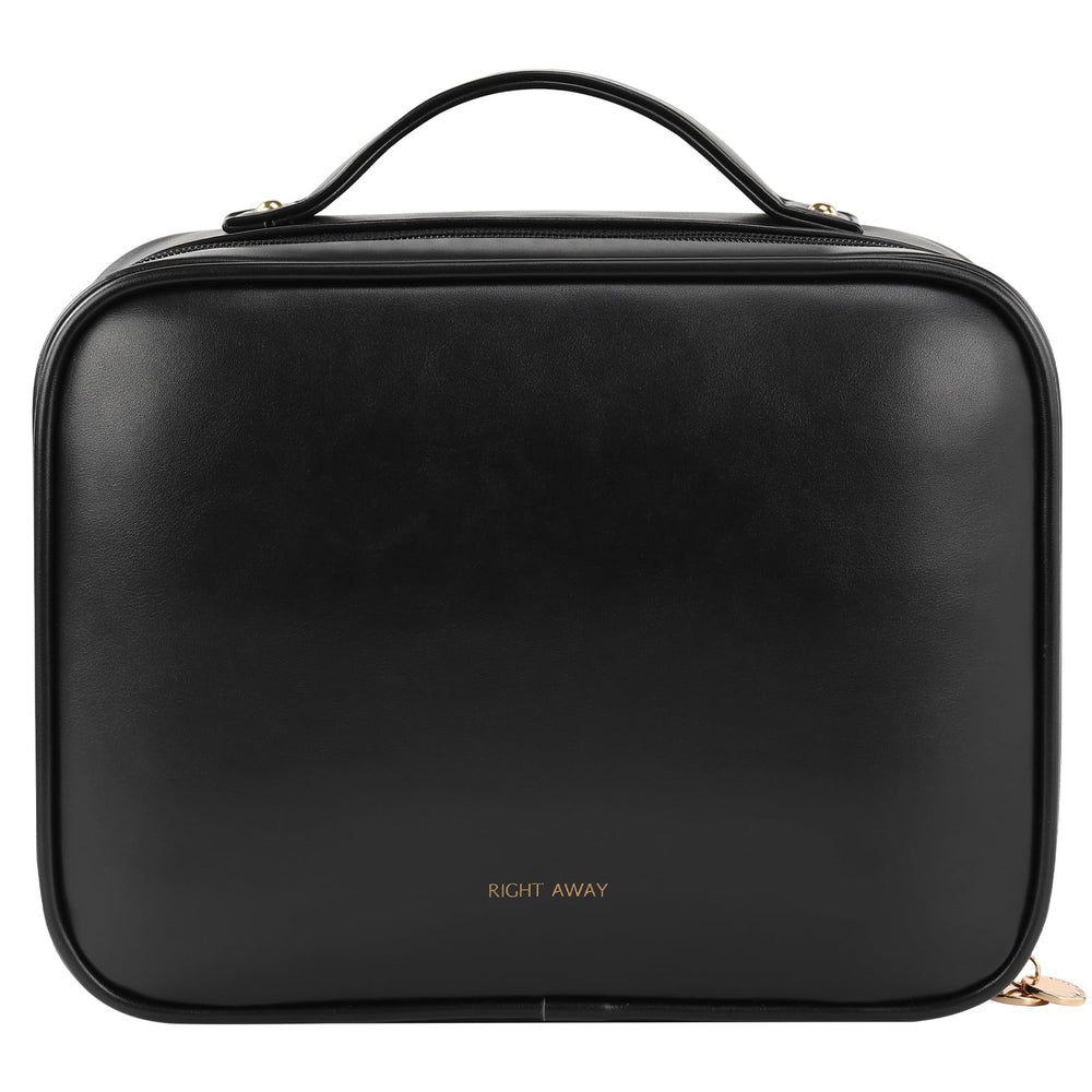 RIGHT AWAY Travel Toiletry Bag front view shows organized compartments for quick access.
