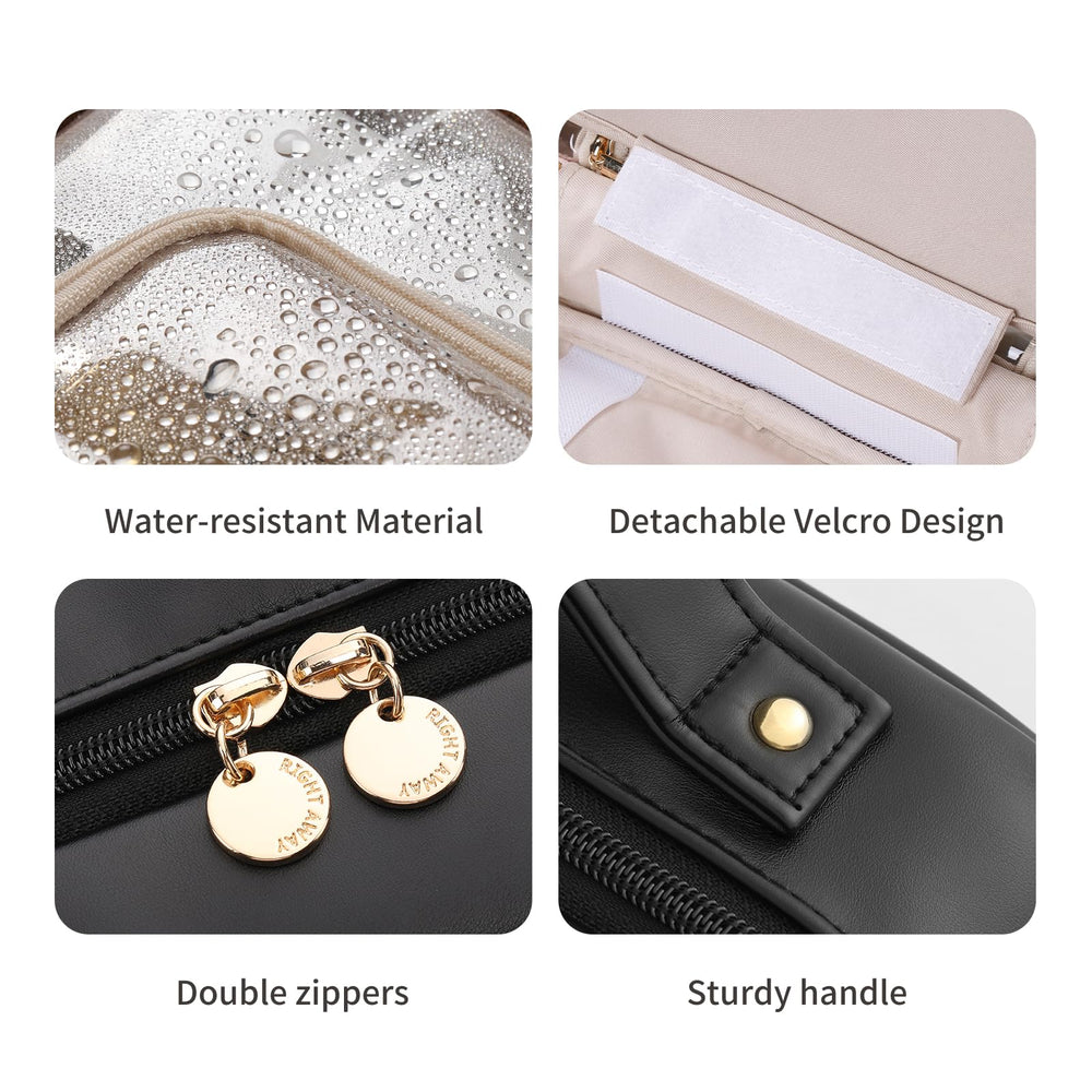 RIGHT AWAY Travel Toiletry Bag waterproof PU leather keeps contents protected.
