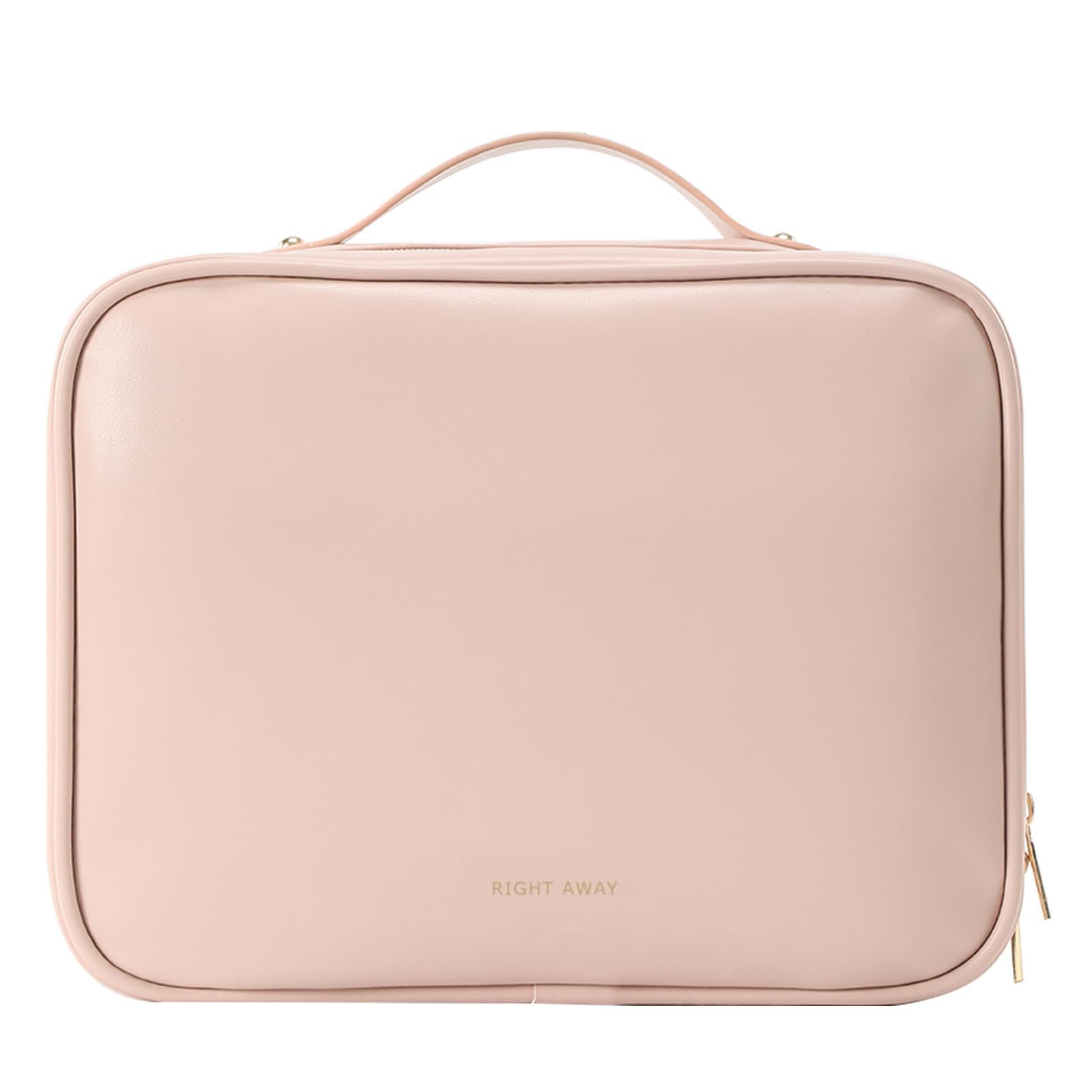 RIGHT AWAY travel toiletry bag in pink showing large capacity for full-size toiletries