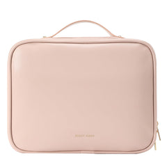RIGHT AWAY travel toiletry bag in pink showing large capacity for full-size toiletries