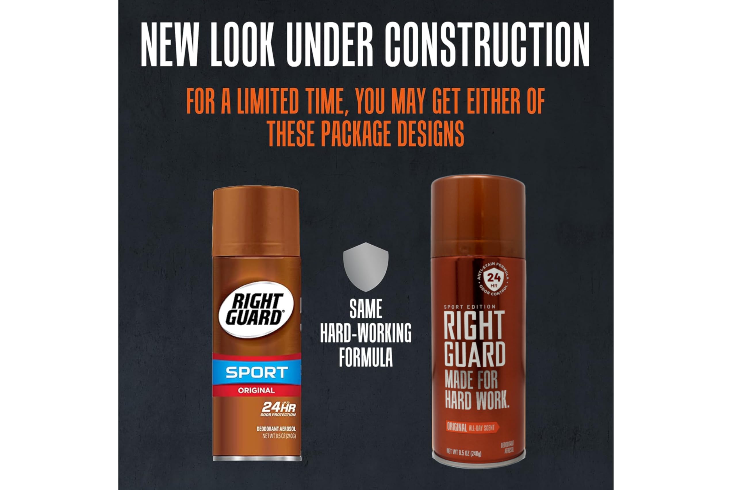 Right Guard Original deodorant spray bottle close-up, travel-ready 8.5 oz