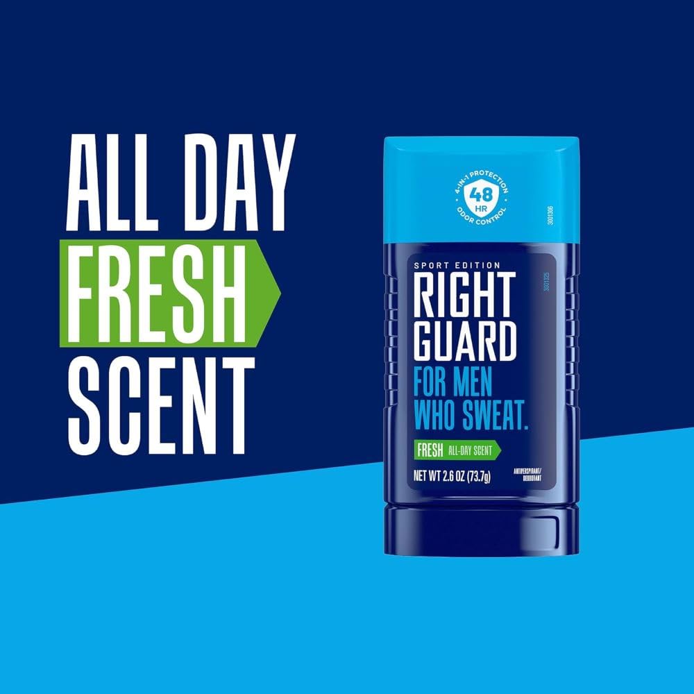 Right Guard Sport Fresh scent visual suggests crisp energizing aroma for workouts