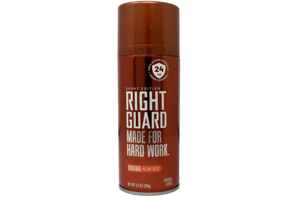 Right Guard Sport Original aerosol twin-pack front view for gym-ready freshness